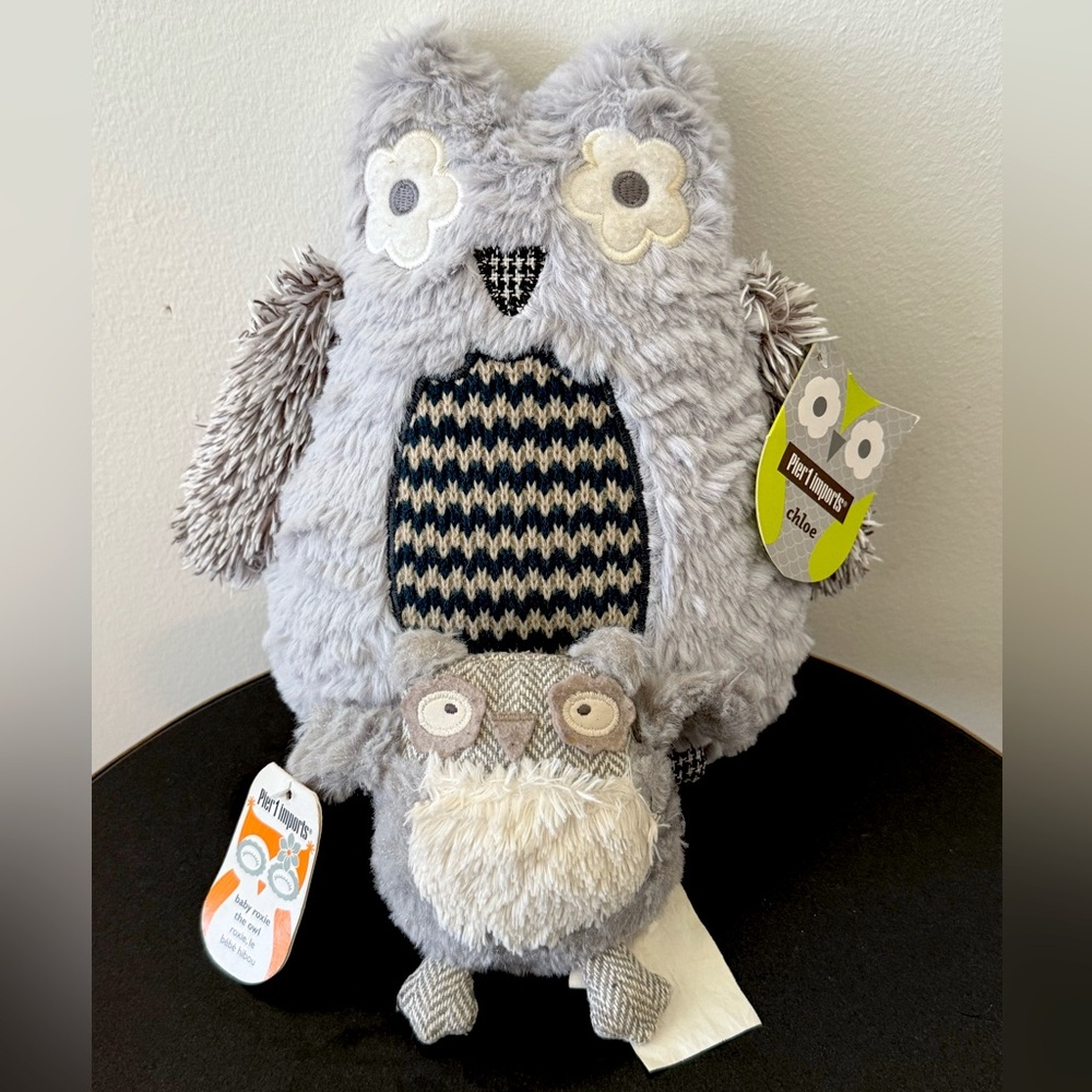 Vintage Pier 1 Imports Chloe and Baby Roxie Plush Owl Animals Lot